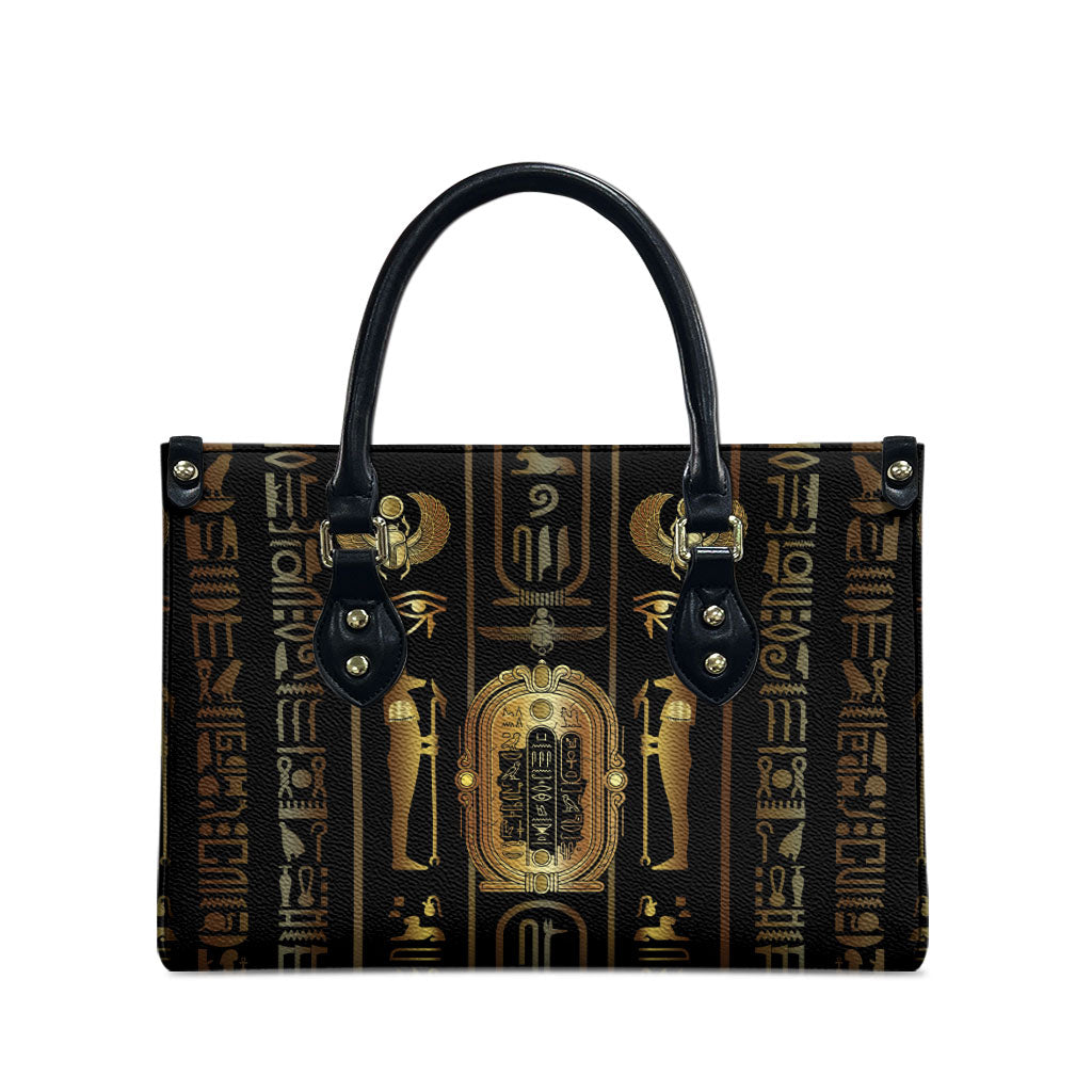 Egypt Cartouche Leather Bag Gold Pharaoh Hieroglyphics Patterns