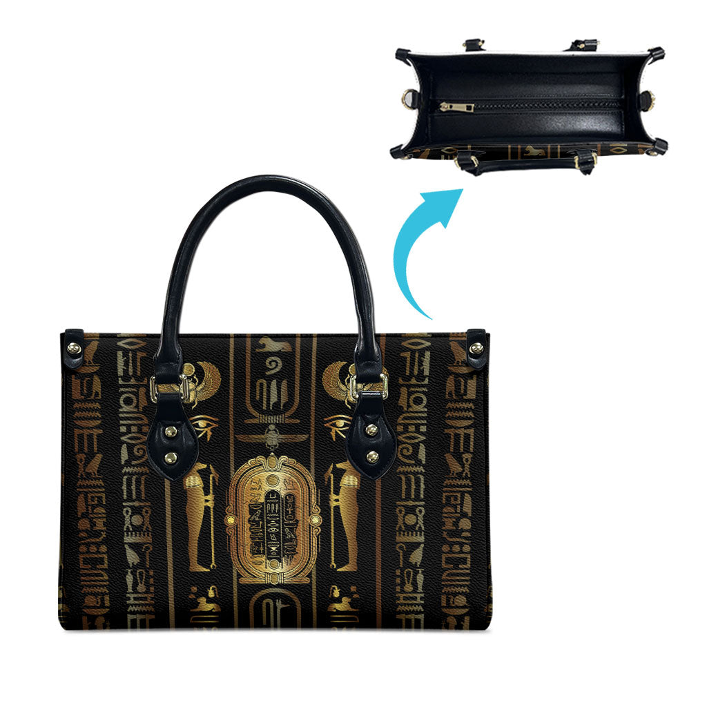Egypt Cartouche Leather Bag Gold Pharaoh Hieroglyphics Patterns