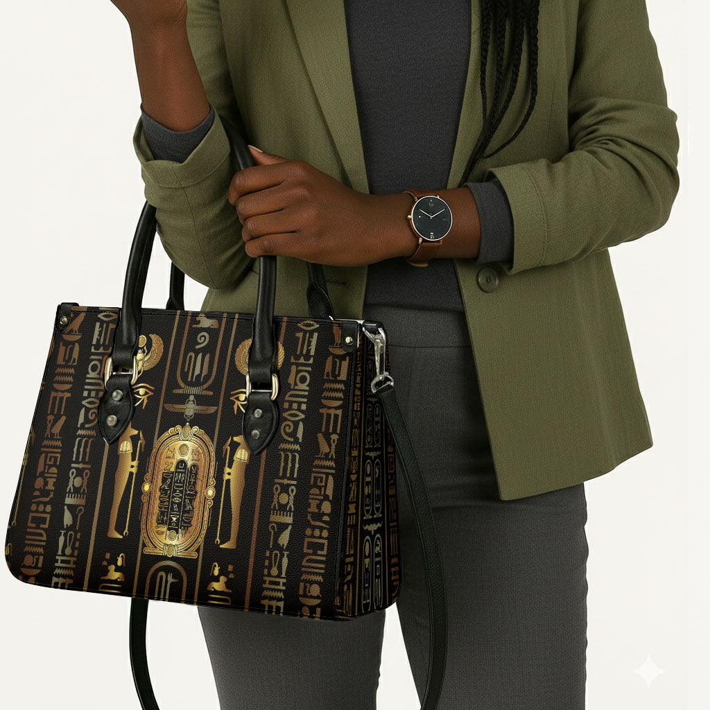 Egypt Cartouche Leather Bag Gold Pharaoh Hieroglyphics Patterns