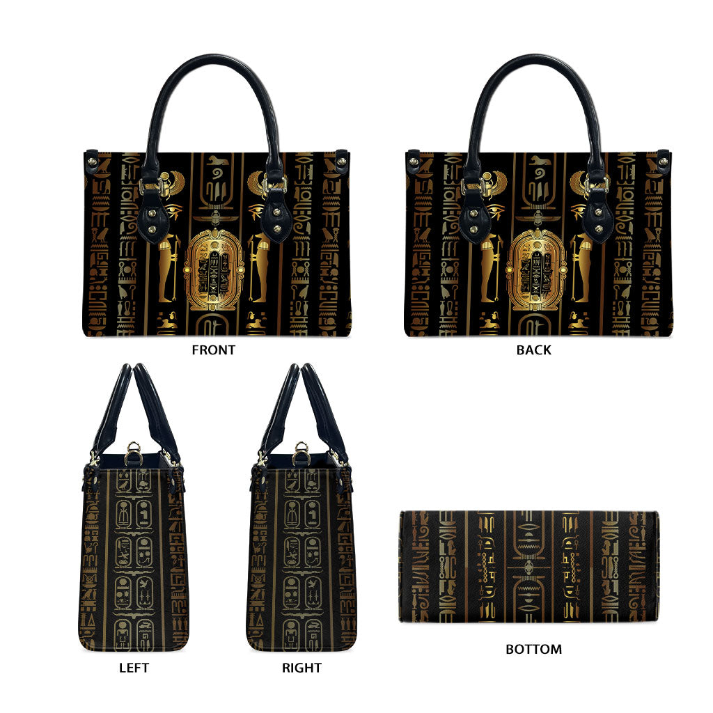 Egypt Cartouche Leather Bag Gold Pharaoh Hieroglyphics Patterns