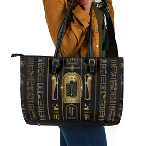 Egypt Cartouche Leather Tote Bag Gold Pharaoh Hieroglyphics Patterns