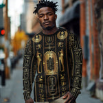 Egypt Cartouche Long Sleeve Shirt Gold Pharaoh Hieroglyphics Patterns