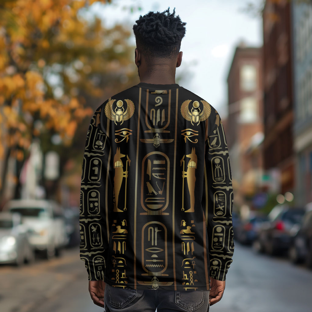 Egypt Cartouche Long Sleeve Shirt Gold Pharaoh Hieroglyphics Patterns