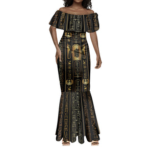 Egypt Cartouche Mermaid Dress Gold Pharaoh Hieroglyphics Patterns