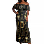 Egypt Cartouche Off Shoulder Maxi Dress Gold Pharaoh Hieroglyphics Patterns