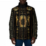 Egypt Cartouche Padded Jacket Gold Pharaoh Hieroglyphics Patterns