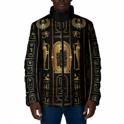 Egypt Cartouche Padded Jacket Gold Pharaoh Hieroglyphics Patterns