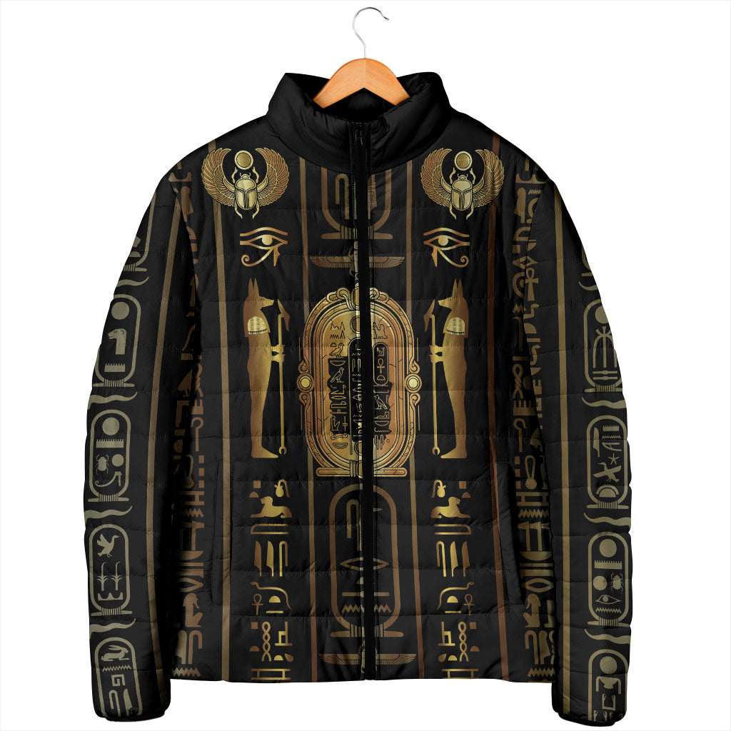Egypt Cartouche Padded Jacket Gold Pharaoh Hieroglyphics Patterns