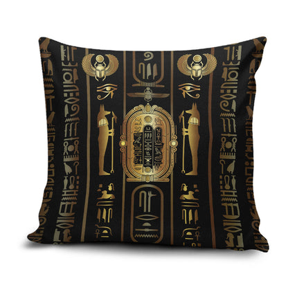 Egypt Cartouche Pillow Cover Gold Pharaoh Hieroglyphics Patterns