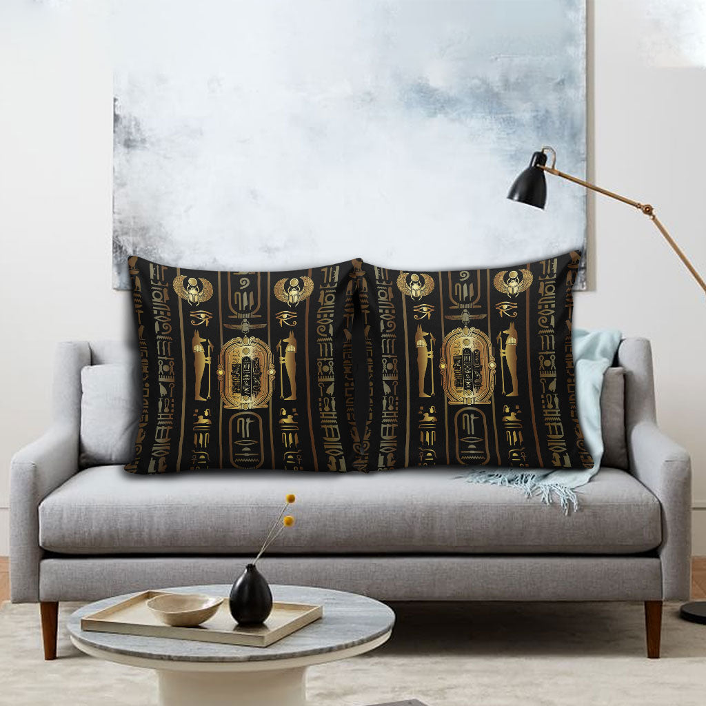 Egypt Cartouche Pillow Cover Gold Pharaoh Hieroglyphics Patterns