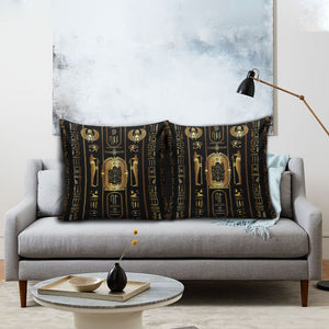 Egypt Cartouche Pillow Cover Gold Pharaoh Hieroglyphics Patterns
