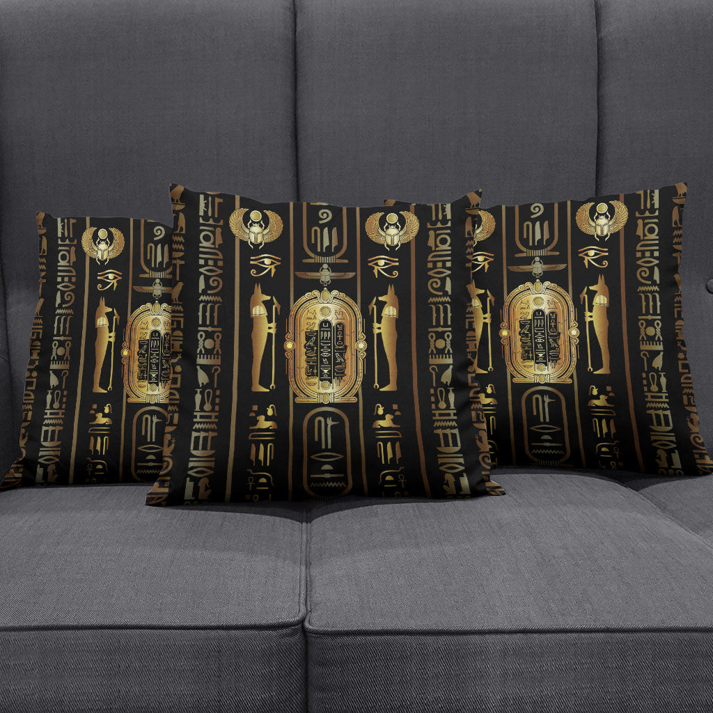 Egypt Cartouche Pillow Cover Gold Pharaoh Hieroglyphics Patterns