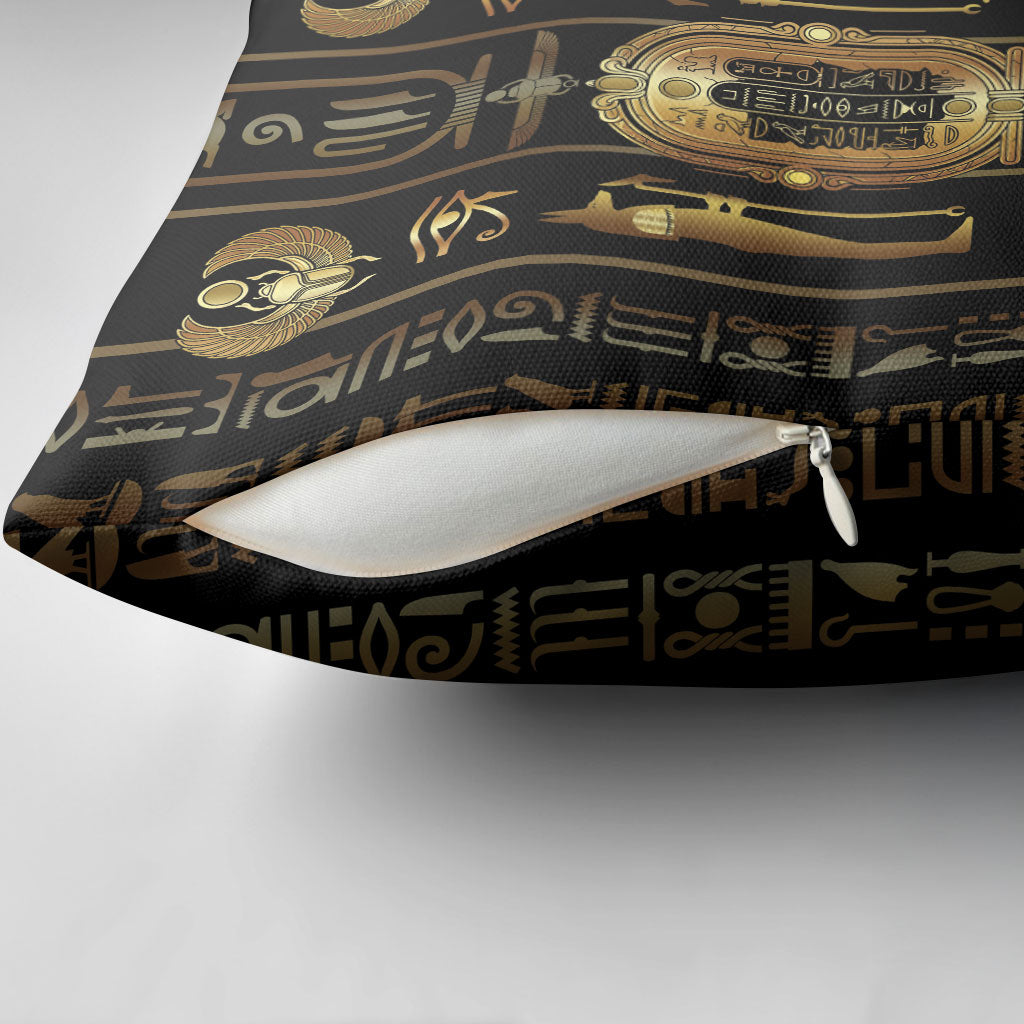 Egypt Cartouche Pillow Cover Gold Pharaoh Hieroglyphics Patterns