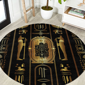 Egypt Cartouche Round Carpet Gold Pharaoh Hieroglyphics Patterns