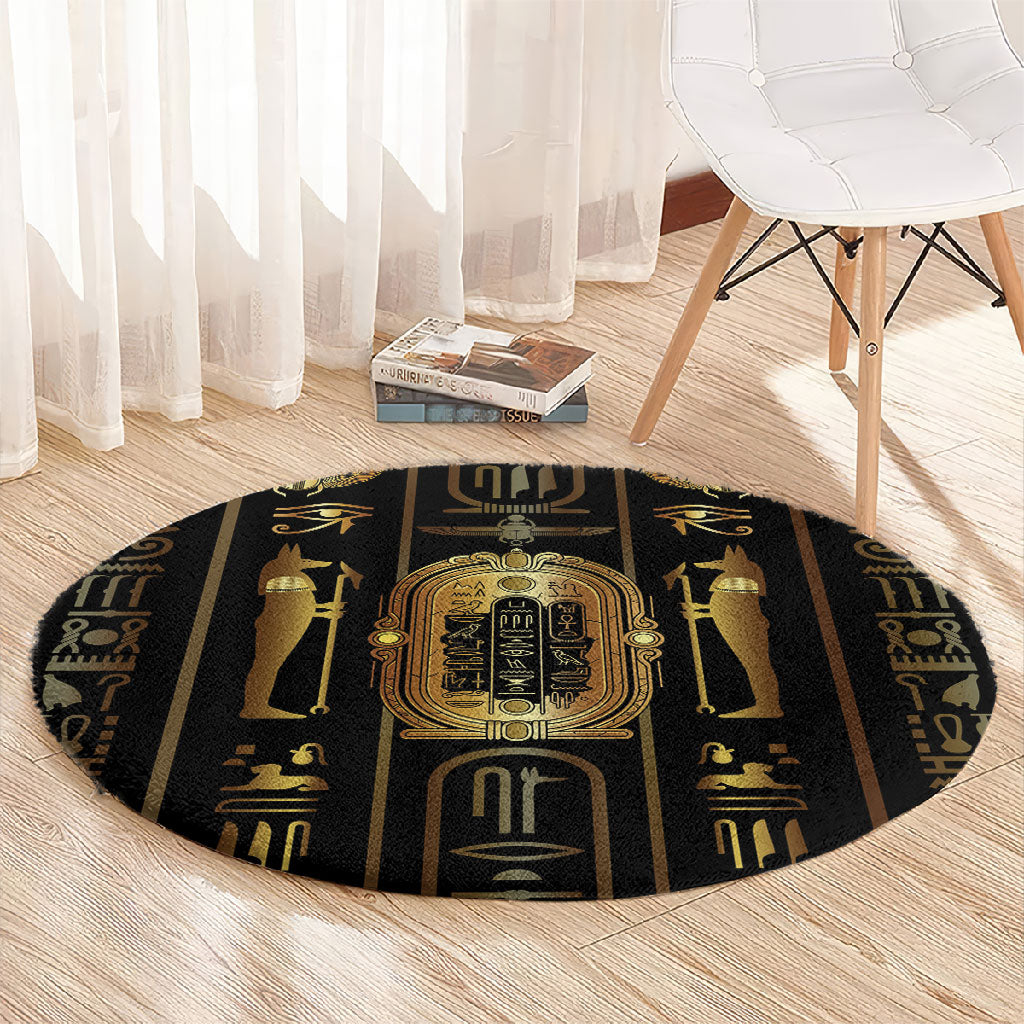 Egypt Cartouche Round Carpet Gold Pharaoh Hieroglyphics Patterns