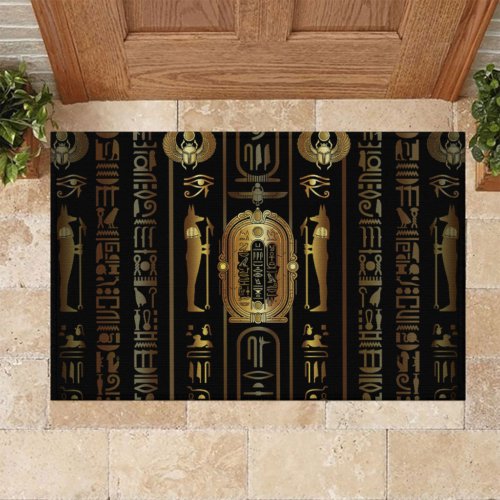 Egypt Cartouche Rubber Doormat Gold Pharaoh Hieroglyphics Patterns