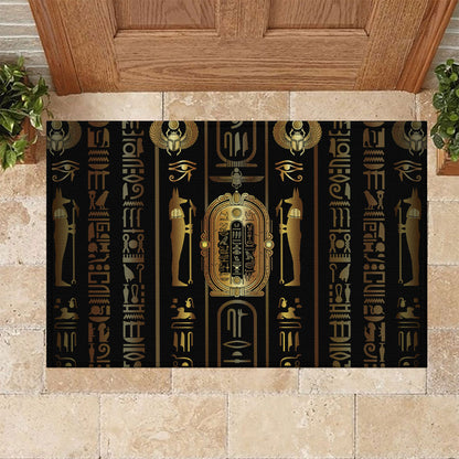 Egypt Cartouche Rubber Doormat Gold Pharaoh Hieroglyphics Patterns