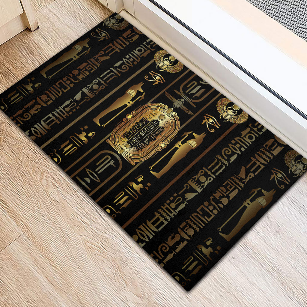 Egypt Cartouche Rubber Doormat Gold Pharaoh Hieroglyphics Patterns