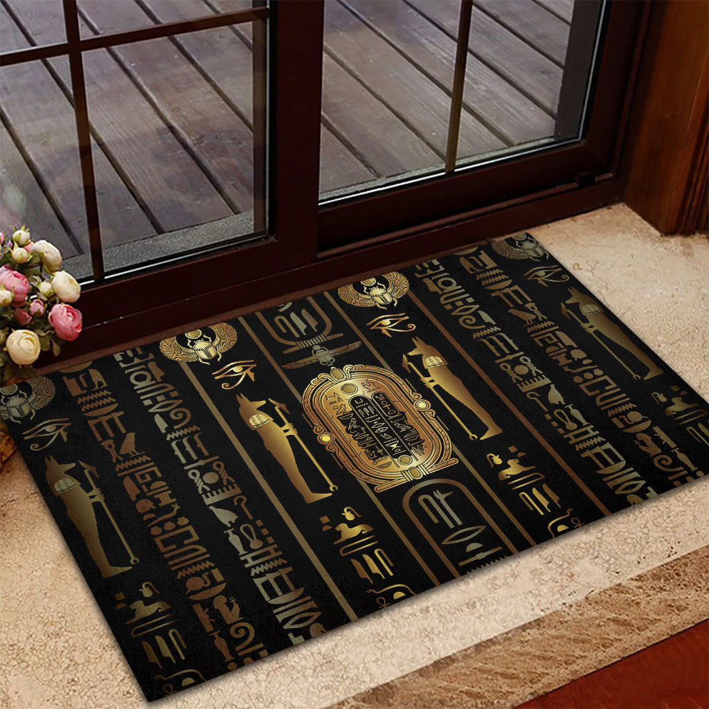 Egypt Cartouche Rubber Doormat Gold Pharaoh Hieroglyphics Patterns