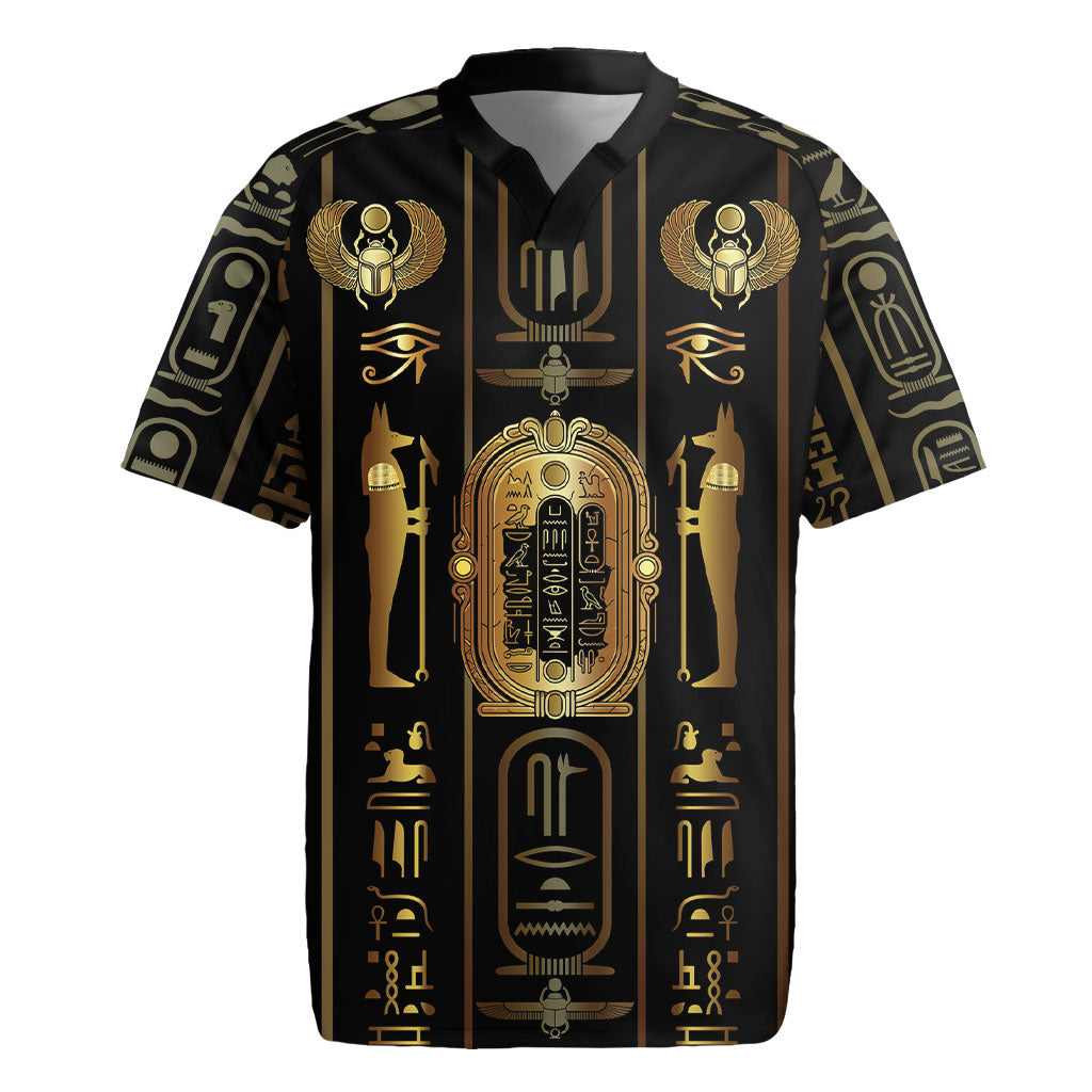 Egypt Cartouche Rugby Jersey Gold Pharaoh Hieroglyphics Patterns