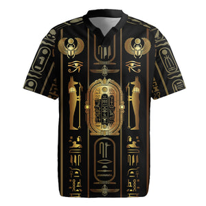 Egypt Cartouche Rugby Jersey Gold Pharaoh Hieroglyphics Patterns