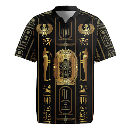Egypt Cartouche Rugby Jersey Gold Pharaoh Hieroglyphics Patterns