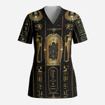 Egypt Cartouche Scrub Top Gold Pharaoh Hieroglyphics Patterns