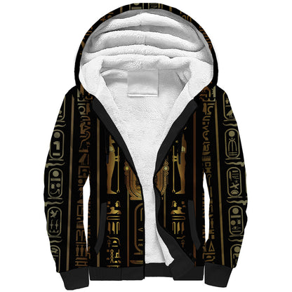 Egypt Cartouche Sherpa Hoodie Gold Pharaoh Hieroglyphics Patterns