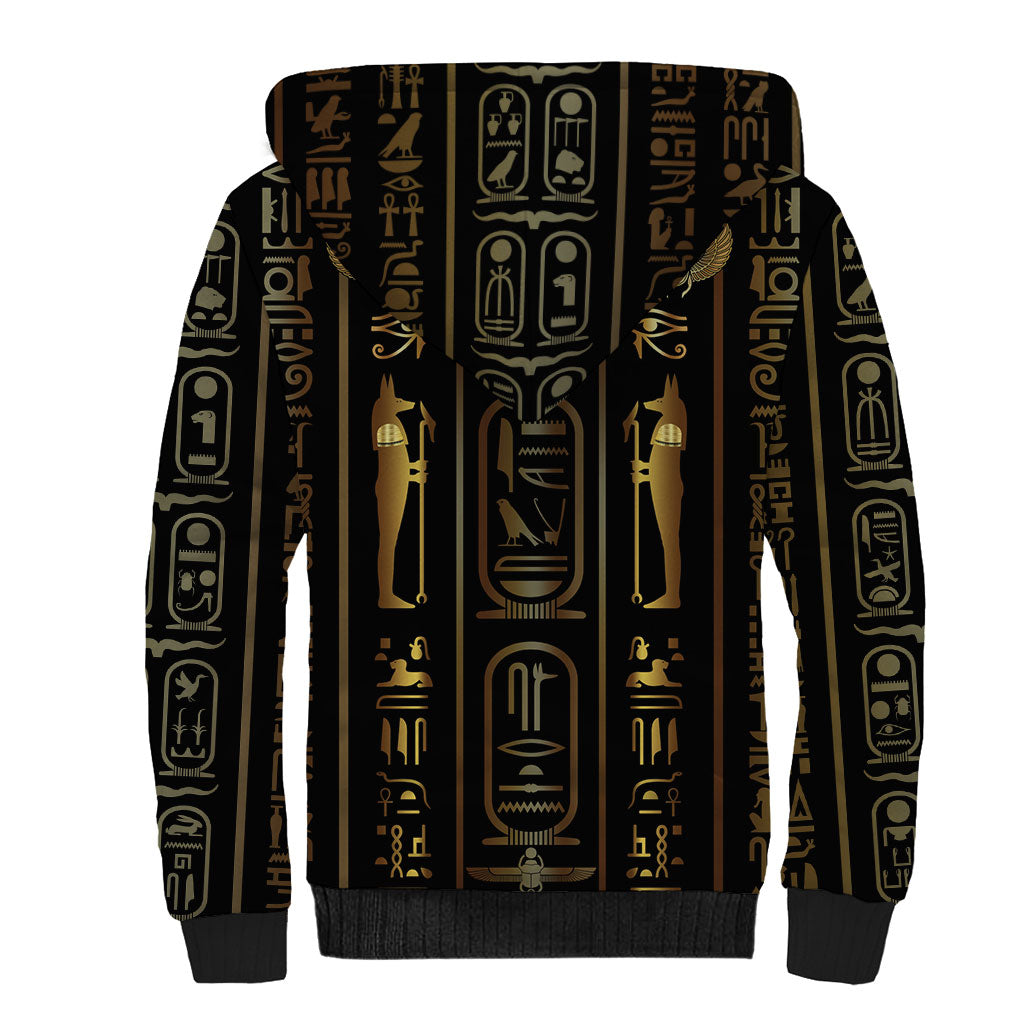 Egypt Cartouche Sherpa Hoodie Gold Pharaoh Hieroglyphics Patterns
