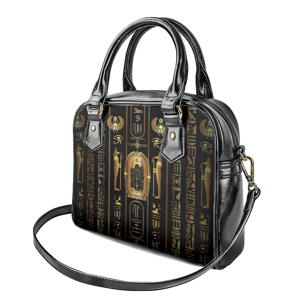 Egypt Cartouche Shoulder Handbag Gold Pharaoh Hieroglyphics Patterns