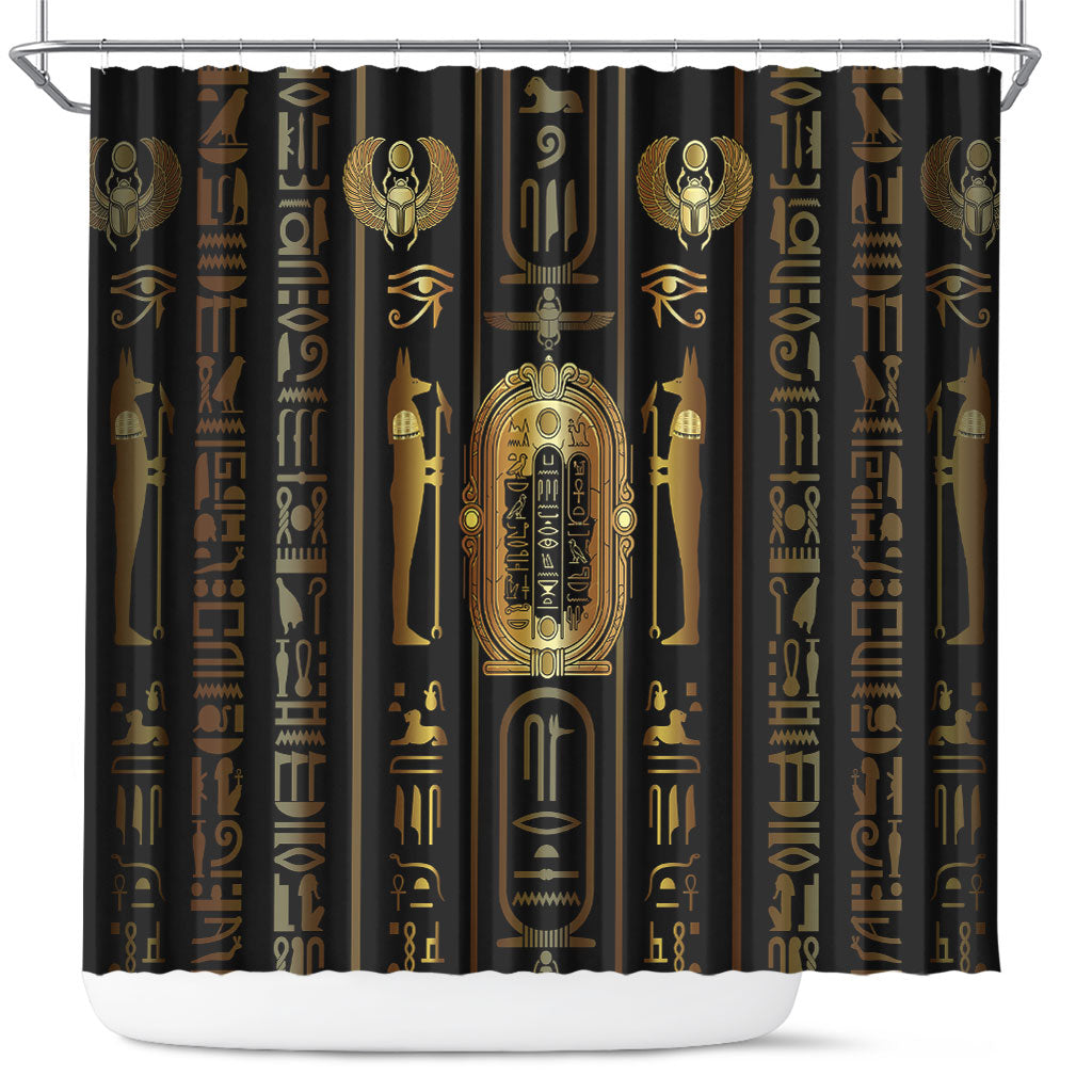 Egypt Cartouche Shower Curtain Gold Pharaoh Hieroglyphics Patterns