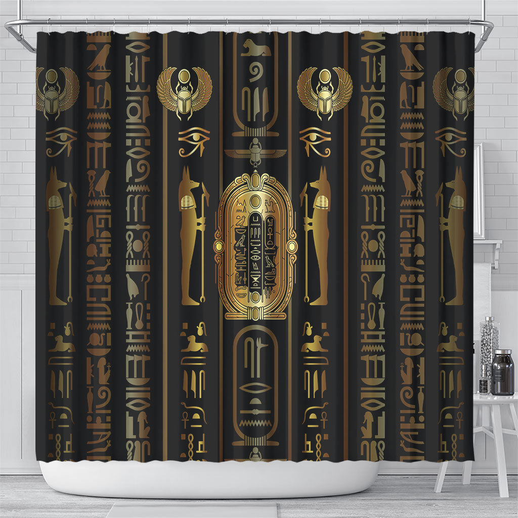 Egypt Cartouche Shower Curtain Gold Pharaoh Hieroglyphics Patterns