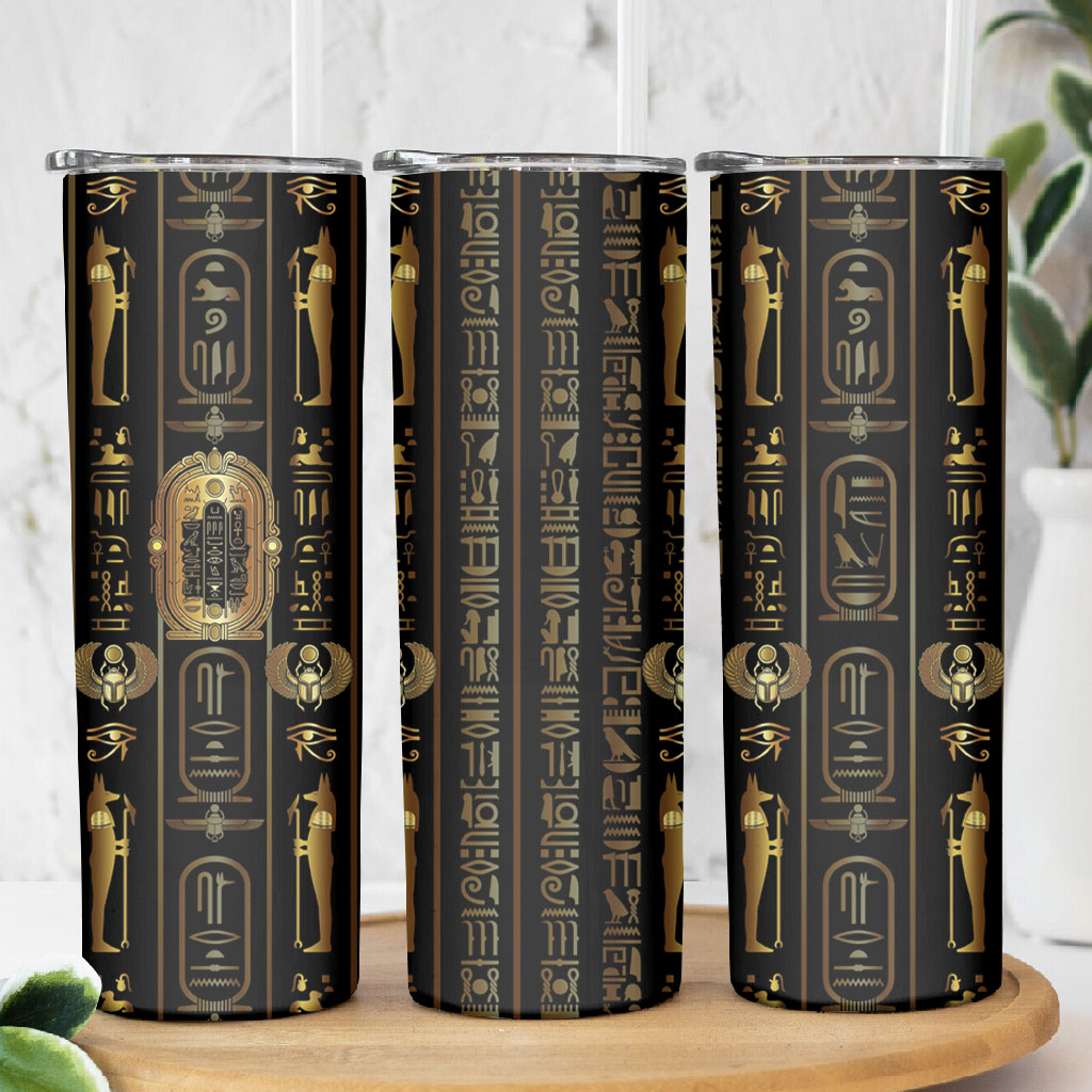 Egypt Cartouche Skinny Tumbler Gold Pharaoh Hieroglyphics Patterns