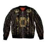 Egypt Cartouche Sleeve Zip Bomber Jacket Gold Pharaoh Hieroglyphics Patterns
