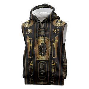 Egypt Cartouche Sleeveless Hoodie Gold Pharaoh Hieroglyphics Patterns