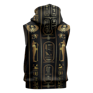 Egypt Cartouche Sleeveless Hoodie Gold Pharaoh Hieroglyphics Patterns