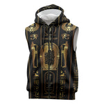 Egypt Cartouche Sleeveless Zip Hoodie Gold Pharaoh Hieroglyphics Patterns