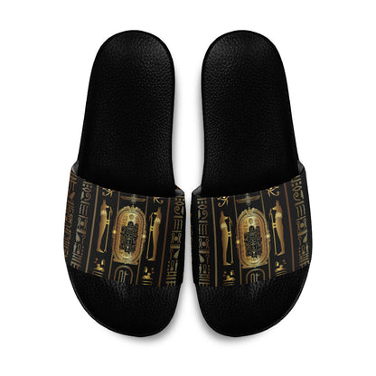 Egypt Cartouche Slide Sandals Gold Pharaoh Hieroglyphics Patterns
