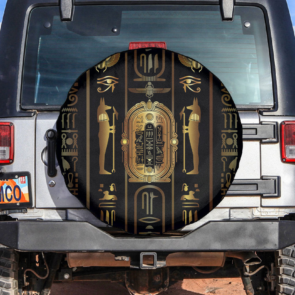 Egypt Cartouche Spare Tire Cover Gold Pharaoh Hieroglyphics Patterns