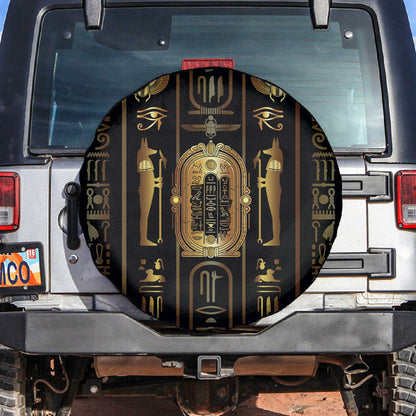 Egypt Cartouche Spare Tire Cover Gold Pharaoh Hieroglyphics Patterns