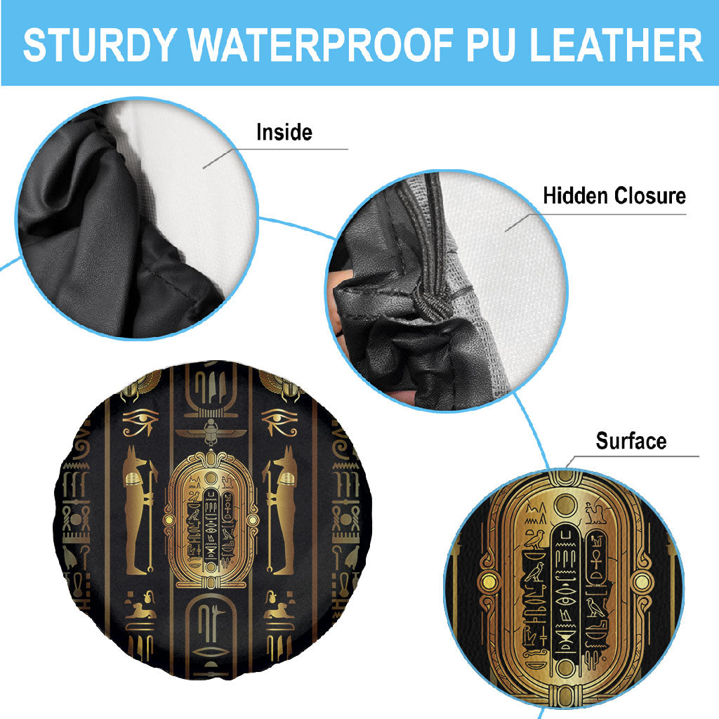 Egypt Cartouche Spare Tire Cover Gold Pharaoh Hieroglyphics Patterns