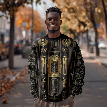 Egypt Cartouche Sweatshirt Gold Pharaoh Hieroglyphics Patterns