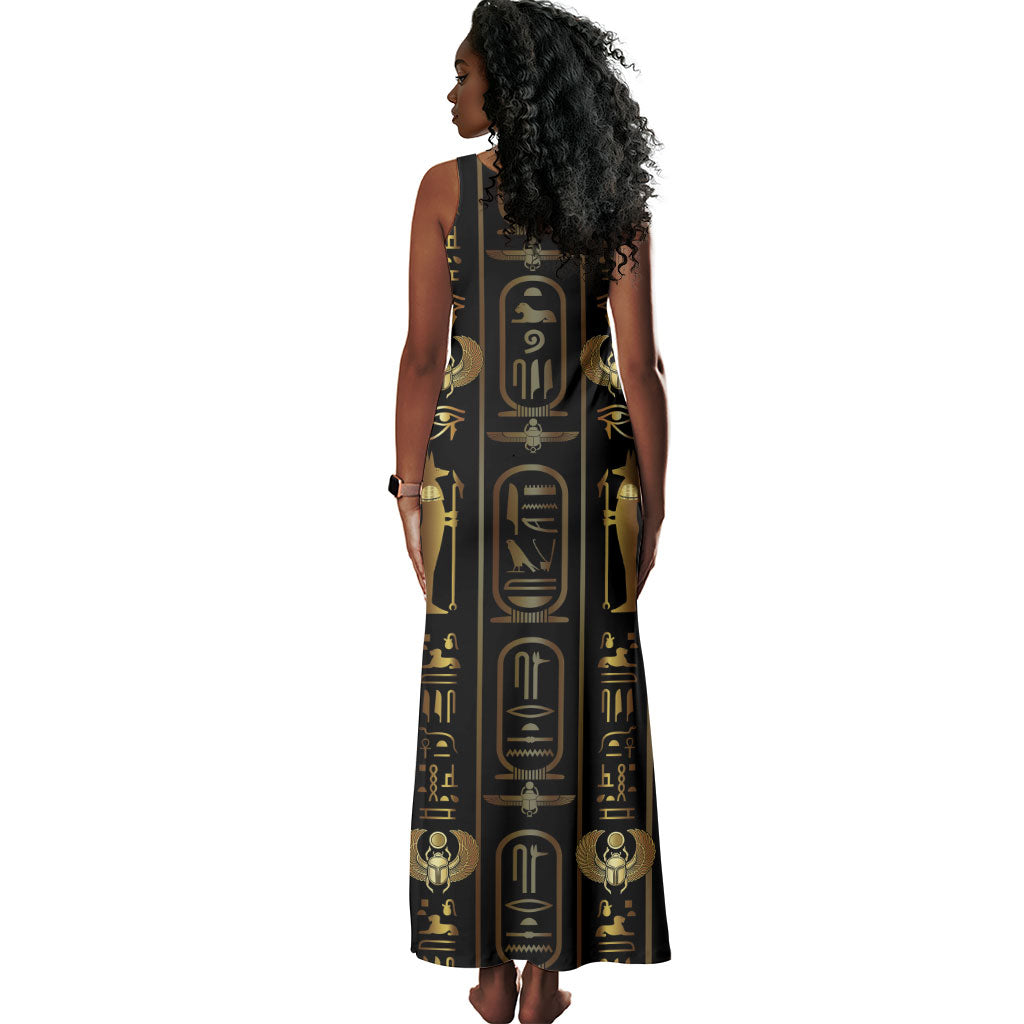 Egypt Cartouche Tank Maxi Dress Gold Pharaoh Hieroglyphics Patterns