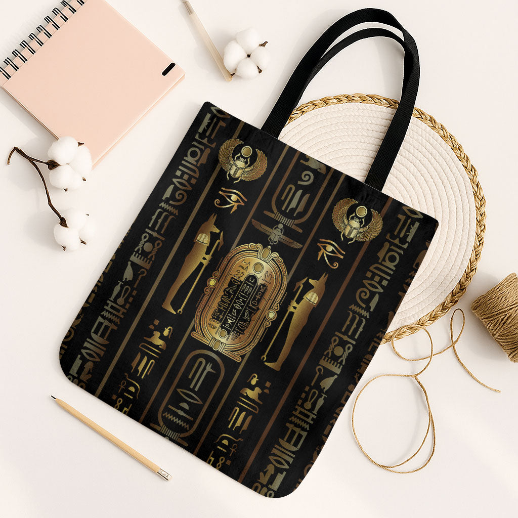 Egypt Cartouche Tote Bag Gold Pharaoh Hieroglyphics Patterns