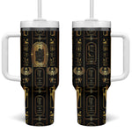 Egypt Cartouche Tumbler With Handle Gold Pharaoh Hieroglyphics Patterns