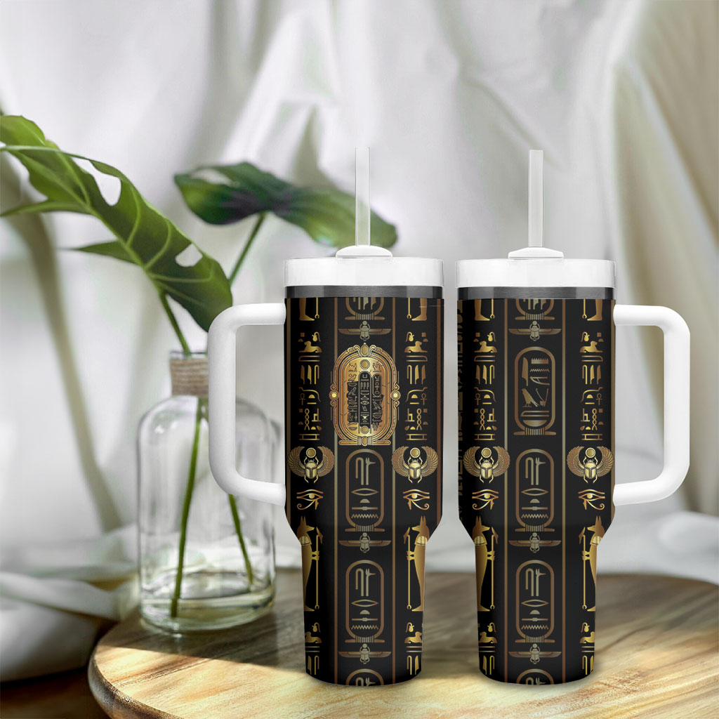 Egypt Cartouche Tumbler With Handle Gold Pharaoh Hieroglyphics Patterns
