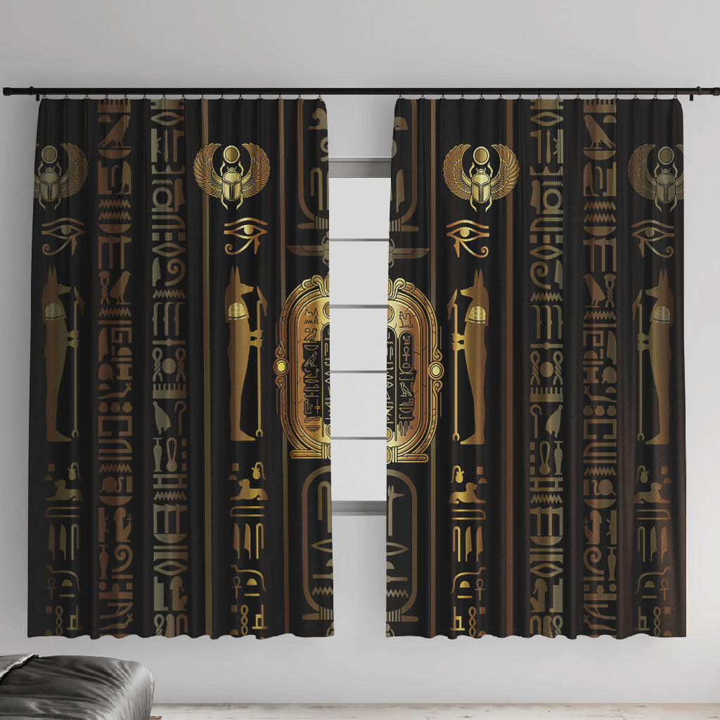 Egypt Cartouche Window Curtain Gold Pharaoh Hieroglyphics Patterns