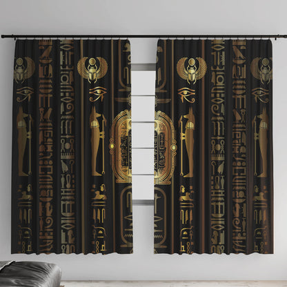 Egypt Cartouche Window Curtain Gold Pharaoh Hieroglyphics Patterns