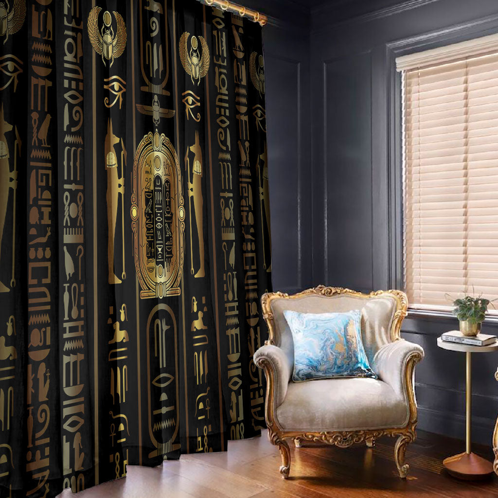 Egypt Cartouche Window Curtain Gold Pharaoh Hieroglyphics Patterns