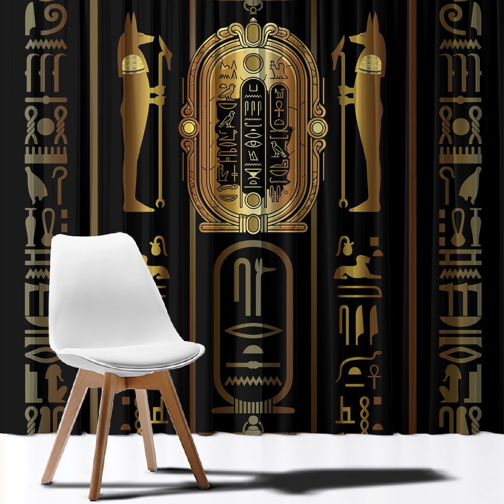 Egypt Cartouche Window Curtain Gold Pharaoh Hieroglyphics Patterns